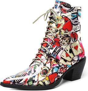 Женские ботильоны Joseywade с низким голенищем, заостренным носком, каблуком средней высоты, на шнуровке и с молнией, каблук 2,5 дюйма, прогулочные и нарядные туфли, Patent Multicolor