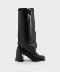 Длинные сапоги Robbie на массивном каблуке Charles & Keith, цвет Black