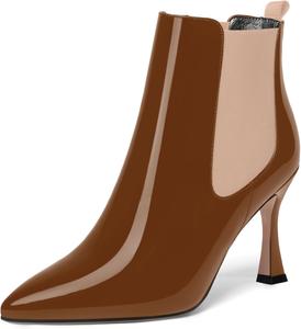 Женские сапоги SKYSTERRY, без застежек, с заостренным носком, до щиколотки, каблук 8,4 см, Beige Brown