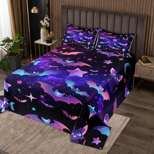 Erosebridal Комплект постельного белья Happy Halloween с готическими летучими мышами и звездным небом, Purple Black