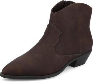 Женские ботильоны Journee Taliah Western с низким вырезом, на высокой и удобной колодке, ковбойские короткие сапожки с заостренным носком и кубинским каблуком Journee Collection, Vintage/Brown Wide Width