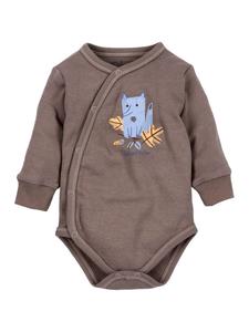 Nini Боди с длинными рукавами, коричневое, с изображением лисы