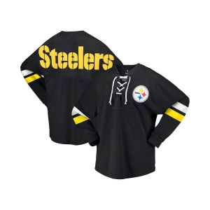 Женская черная фирменная футболка из джерси Pittsburgh Steelers Spirit на шнуровке с v-образным вырезом и длинными рукавами Fanatics, черный