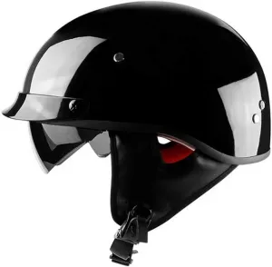 Ретро-шлем для мотоцикла, полушлем с сертификацией ECE, открытый мотоциклетный полушлем с УФ-защитным визором, шлем для скутера для мужчин и женщин + защитные очки MRDAER, Bright black