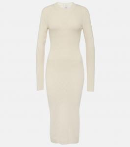 Трикотажное платье миди из хлопка и шерсти Ami Paris, Off-White