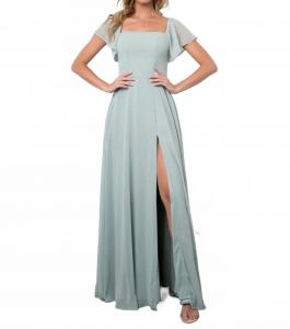 Москва Преобразуемое платье с коротким рукавом из шифона для вечера с разрезом в цвете шалфей Eva, Sage