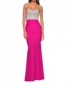 Полностью расшитый стразами корсет с сеткой для выпускного платье в ярком фуксии La Femme, фуксия