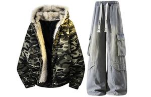 Толстовка Casual Sportswear утепленная с флисовой подкладкой X1617, camouflage mountain hawk jacket+желтый mud jeans