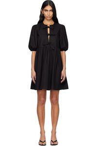 Мини-Платье из хлопкового поплина с завязками Ganni, черный