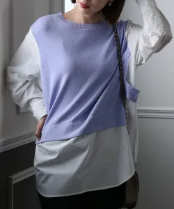 Вязаный пуловер-блузка с застежкой-молнией, сшитый по фигуре, красивый топ, блузка с длинными рукавами Pourvous, цвет Light Purple