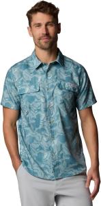 Рубашка Columbia Mens PFG Uncharted с коротким рукавом и принтом, Crushed Blue Swamplands