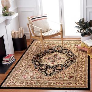 Ковер SAFAVIEH, 244 x 305 см, коллекции Lyndhurst - Black & Beige, традиционный восточный дизайн, не линяет и прост в уходе, идеален для помещений с высокой проходимостью в гостиной, спальне (LNH330Z)