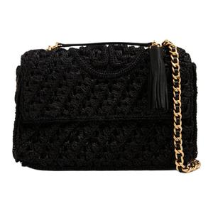 Сумка через плечо Fleming Raffia с кожаной отделкой женская черная TORY BURCH
