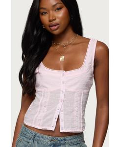 Женская хлопковая блузка с вышивкой и пуговицами Edikted, Light-pink