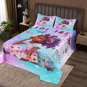 Erosebridal Комплект постельного белья для девочек с принтом афро-принцессы и вдохновляющими надписями, милый дизайн, Multi 14