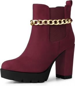 Женские ботильоны Allegra K на платформе с золотой цепочкой, массивным каблуком и стильным дизайном Челси