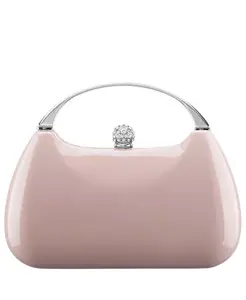 Клатч Minaudiere с металлической ручкой (патент) Nina, коричневый/бежевый