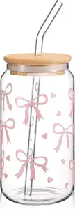 Стакан для холодного кофе объемом 500 мл в жестяной форме с розовой лентой, крышкой и трубочкой Markenlos
