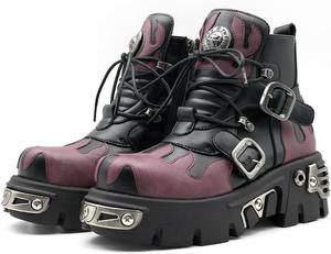 Готические панк ботильоны на массивной платформе из искусственной кожи PU для женщин, для фестивалей и рейвов, с подошвой Reactor 3 дюйма и промышленной металлической фурнитурой CTKVbmeoi, Black01