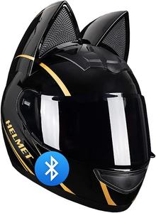 Шлем мотоциклетный ACLFF Cat Ear, черный / золотой