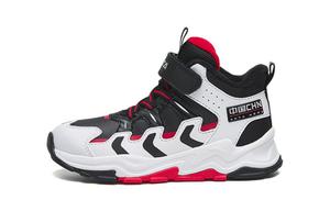 Скользоустойчивые противоударные высокие детские кроссовки для бега черно-белые Antakids, черный/белый Anta/классический красный для детей 3-7 лет