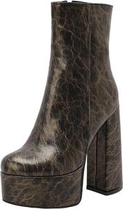 Женские ботильоны на толстой платформе с массивным каблуком, мраморным узором, боковой молнией, квадратным носком и высоким каблуком, повседневные ботинки Generic, Gold