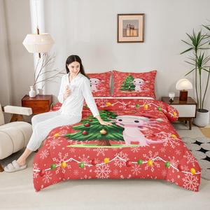 Erosebridal Детское одеяло с рождественским аксолотлем для девочек с новогодней елкой и белыми снежинками, Red Green