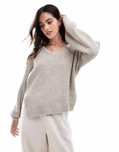 Vila – свитер с V-образным вырезом натурального меланжевого цвета