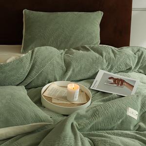 LUOLAI HOME Комплект постельного белья, 3 предмета, 120 см, пододеяльник 150x200 см, вельвет, цвет милк вельвет кардамон грин + милк вайт