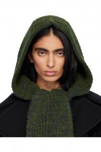 Dries Van Noten Зеленый шерстяной шарф с капюшоном