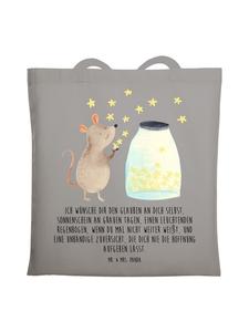 Mr. & Mrs. Panda Сумка-шоппер с изображением мышки и звездочек, с надписью, светло-серый цвет