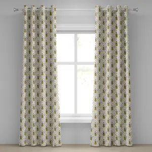 Штора ABAKUHAUS с люверсами в виде гитары, нарисованная вручную, с точками в виде нот музыкальных инструментов, декоративная ретро-гардина из двух панелей, 280 см x 175 см, цвет бледно-кофейный, черно-розовый Abakuhaus