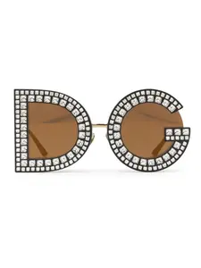 Солнцезащитные очки в круглой оправе с блестками Dolce & Gabbana Eyewear, золотой