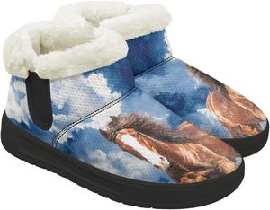 Женские зимние ботинки с искусственным мехом, теплые, с широким носком, прогулочные ботинки, противоскользящие, удобные для улицы, ботильоны на каждый день Chririnla, Ink Brush Horse