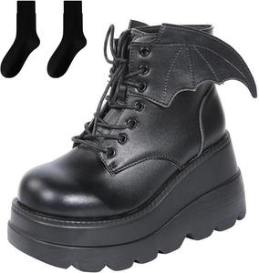 Женские готические лаковые ботильоны с платформой, массивным высоким каблуком, шнуровкой и застежкой-молнией, ботинки на высоком каблуке с клиновидной подошвой Generic, Matte Black-B