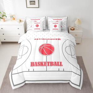 Erosebridal Детский комплект постельного белья с баскетбольным принтом для мальчиков, спортивная тематика, бело-красная расцветка, White Red
