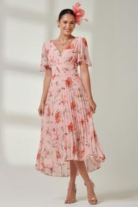 Платье макси из шифона со складками и глубоким подолом Jolie Moi, розовый