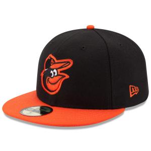 Мужская облегающая шляпа New Era черного/оранжевого цвета Baltimore Orioles Road Authentic Collection On-Field 59FIFTY