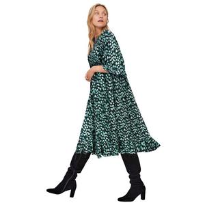 Женское платье в стиле ампир с оборками Ellos больших размеров, цвет Black Green Ditsy