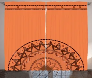 Штора ABAKUHAUS Orange Mandala Rustic, Bohemian Line Art, универсальная ленточная штора для гостиной с петлями и крючками, 280 x 225 см, цвет: жженая сиена и темно-коричневый Abakuhaus