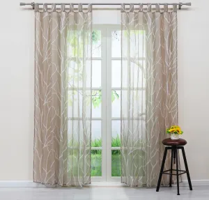 Штора с петлями, вуаль с узором "Белые ветки", прозрачная, спальня/гостиная, ШxВ 140x175 см, песочный цвет, 1 шт. Joyswahl