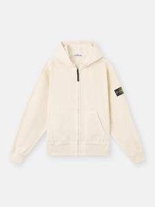 Толстовка свободного кроя с капюшоном на молнии и ребристыми вставками Stone Island 6100017 ORGANIC PANAMA COTTON 'OLD' EFFECT, слоновая кость