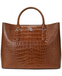 Большая кожаная сумка-саквояж Marcy с тиснением Lauren Ralph Lauren, коричневый