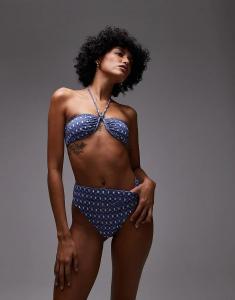 Плавки-слипы ARKET mix & match с высокой талией в сине-белом принте