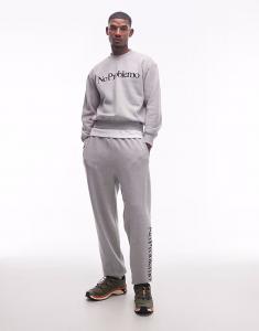 Хлопковые брюки-джоггеры с логотипом серого меланжевого цвета No Problemo
