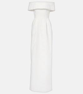 Антуанетта макси-платье с жаккардовым узором и открытыми плечами Rebecca Vallance, слоновая кость