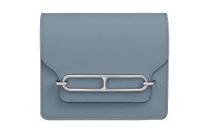 Кожаный кошелек из телячьей кожи с пигментной отделкой Evercolor J7 Bleu Lin Льняной синий HERMES