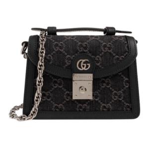 Ophidia Джинсовая Плечевая Сумка, Кроссбоди, Мини Женская Сумка Чёрно-Серая GUCCI