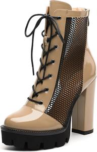 Женские ботильоны на щиколотку, ботильоны на платформе с массивным каблуком, сексуальные сетчатые сандалии с задней молнией 4,5 MISEZOXI, Nude Patent