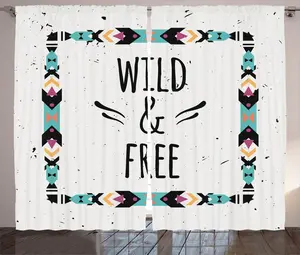 Штора ABAKUHAUS в стиле Абстрактный рустик, геометрическая рамка в стиле бохо, присборенная тесьма для спальни с петлями и крючками, 280 x 245 см, цвет: кокос, черный, бирюзовый Abakuhaus